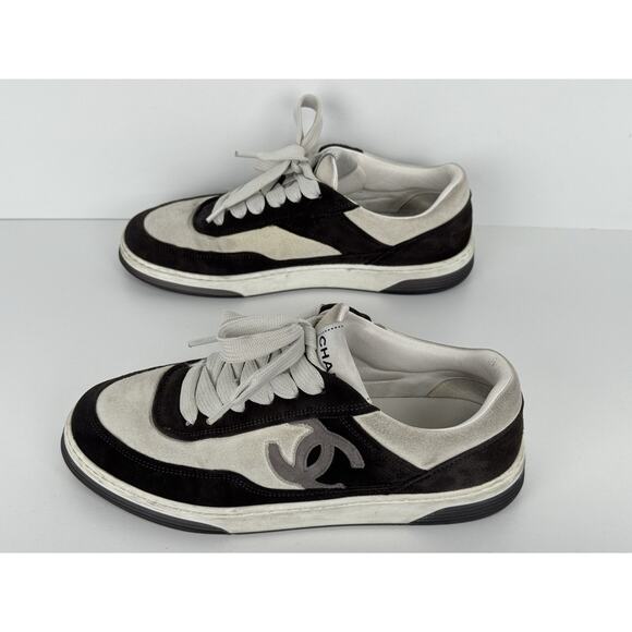 Chanel Fabric Women’s Logo Sneakers in Black and White, Size 37.5 - Picture 3 of 16